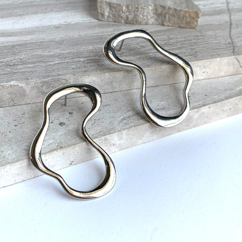 NEW ~ Anthropologie Irregular Silver Hoop Post Earrings